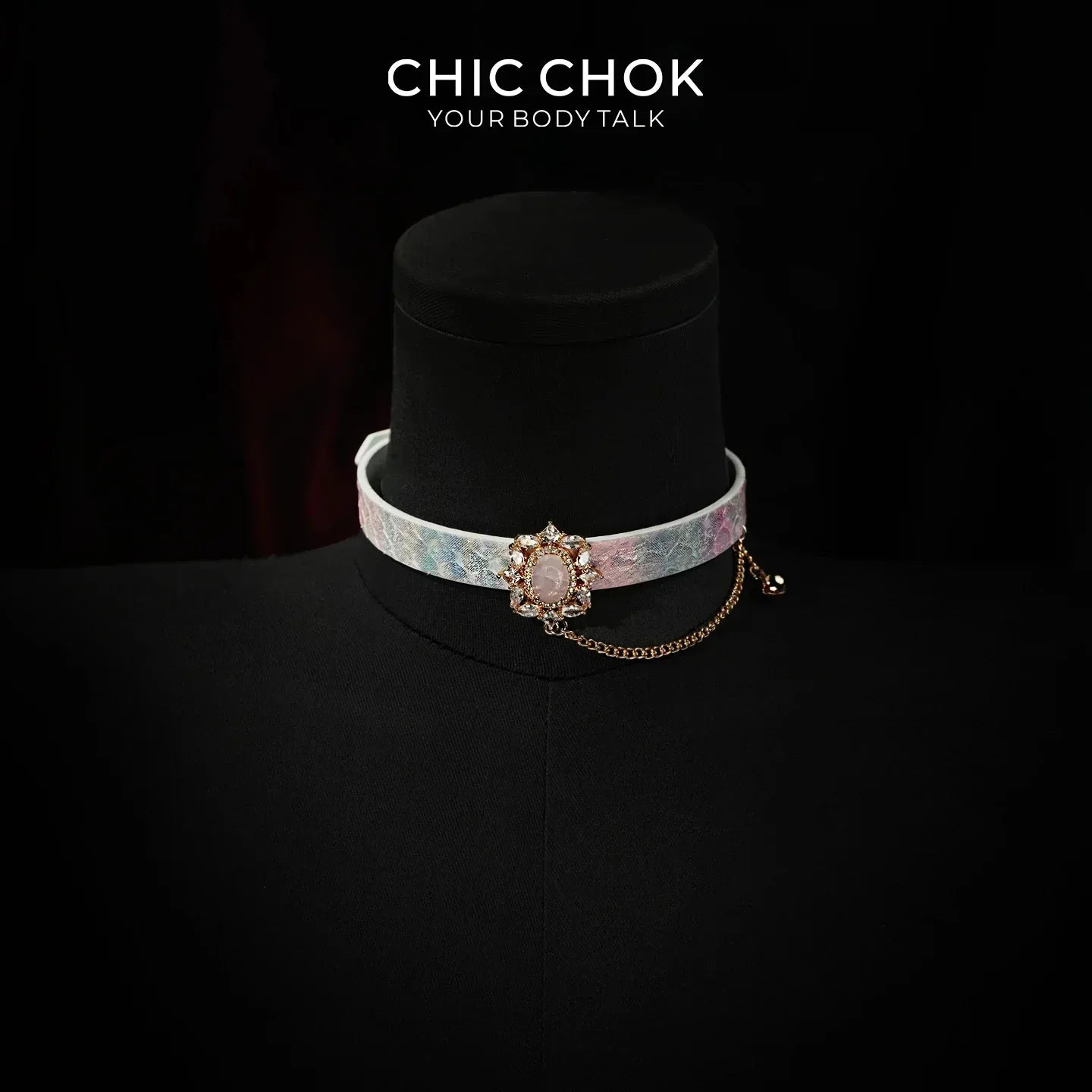 CHIC CHOK Rose crystal flower necklace – dazzling leather choker, Baroque punk style jewelry - CHICCHOK - Choker, collar - Choker
