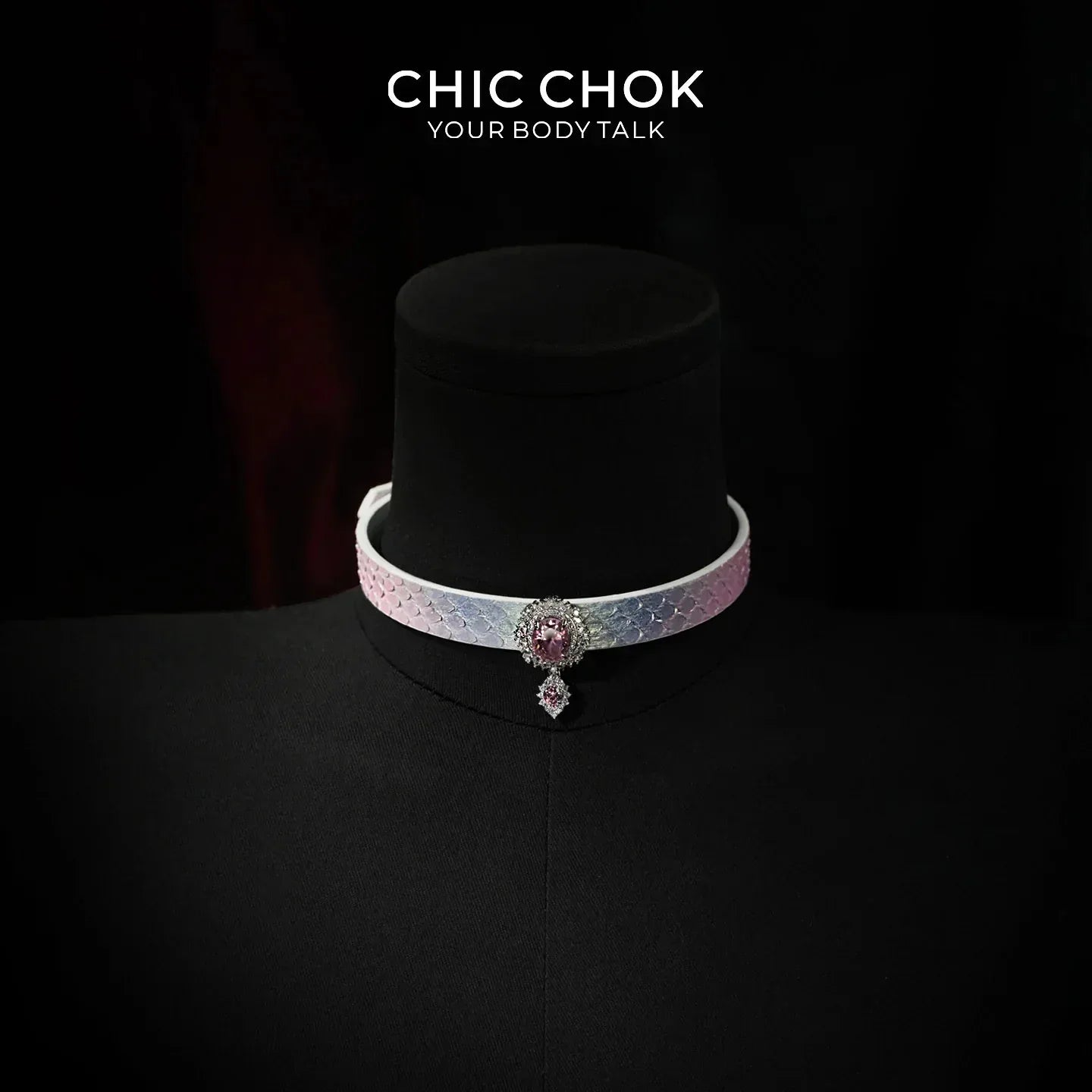 CHIC CHOK Rose crystal flower necklace – dazzling leather choker, Baroque punk style jewelry - CHICCHOK - Choker, collar - Choker
