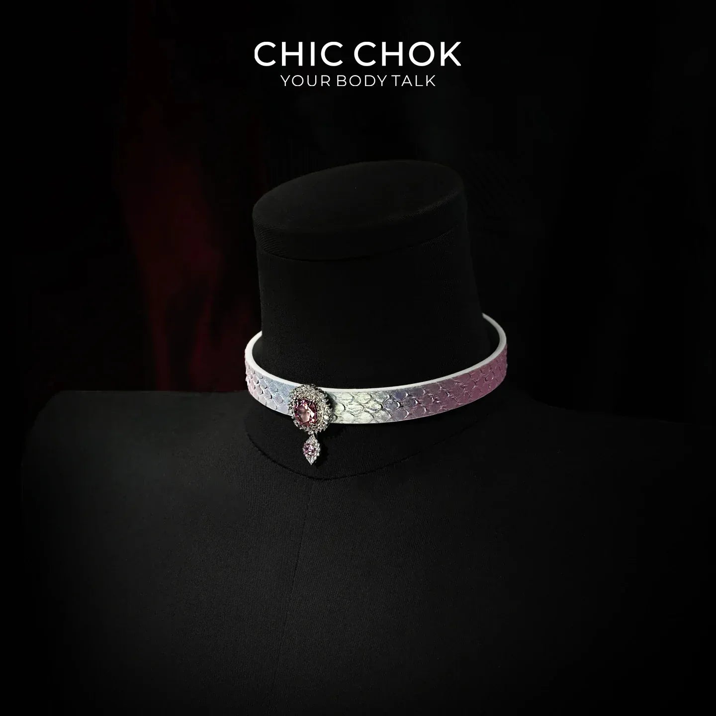 CHIC CHOK Rose crystal flower necklace – dazzling leather choker, Baroque punk style jewelry - CHICCHOK - Choker, collar - Choker