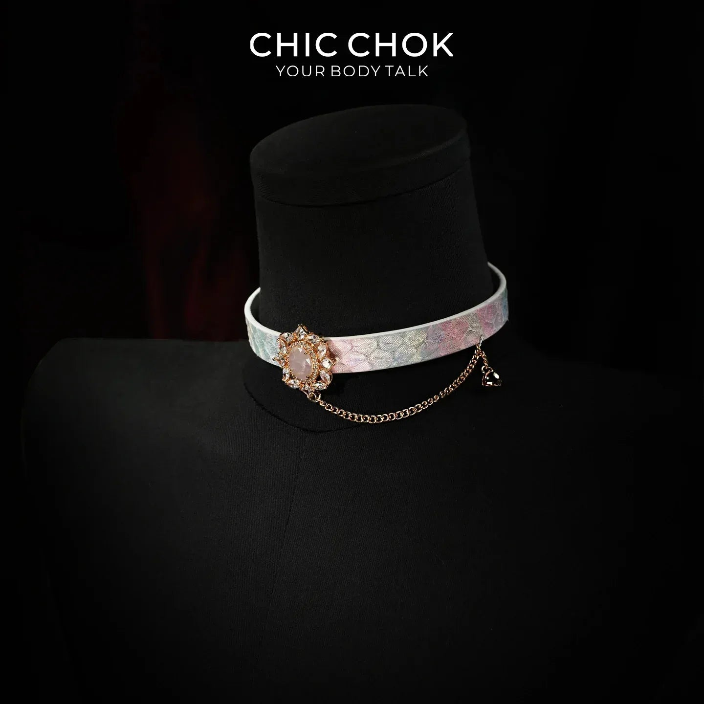 CHIC CHOK Rose crystal flower necklace – dazzling leather choker, Baroque punk style jewelry - CHICCHOK - Choker, collar - Choker