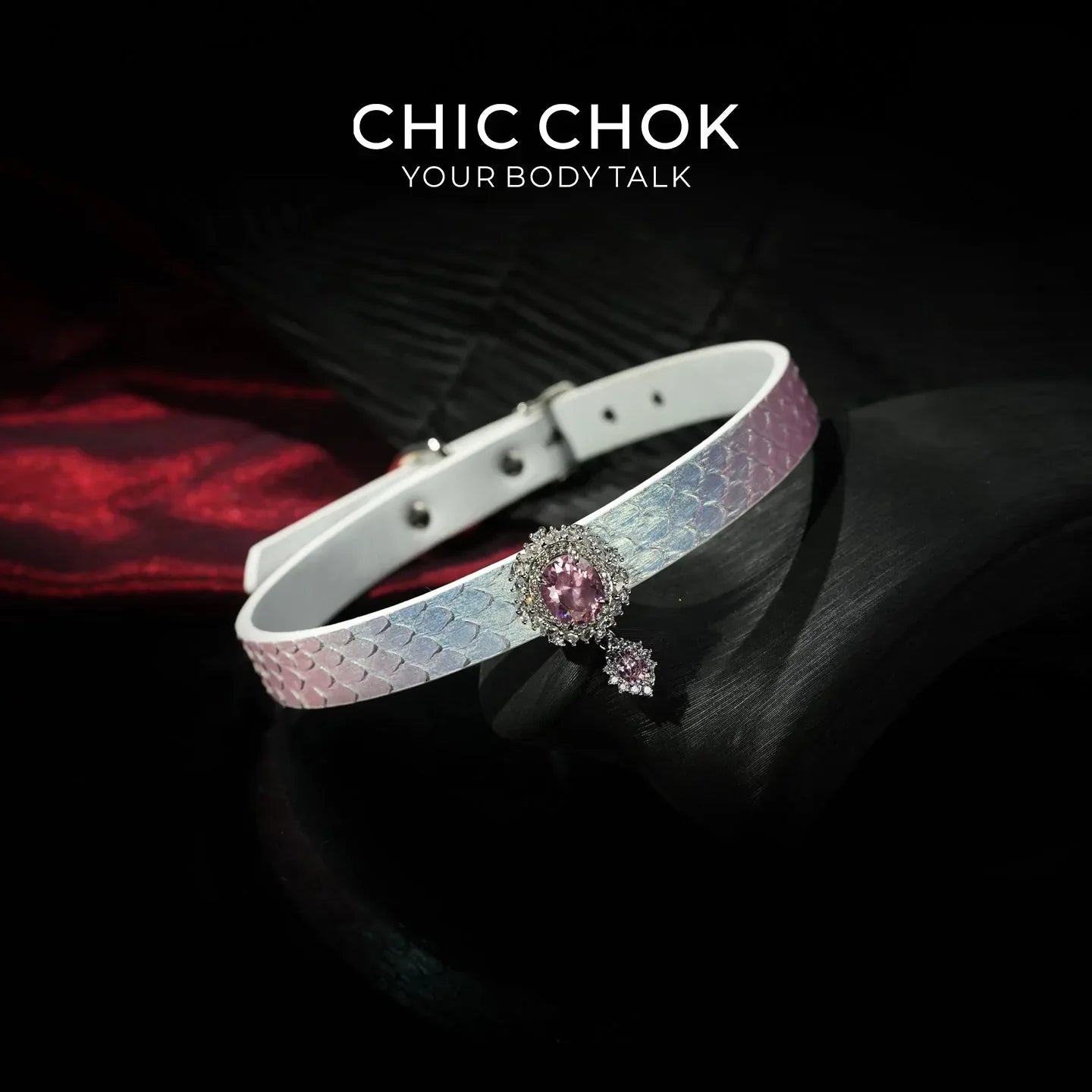 CHIC CHOK Rose crystal flower necklace – dazzling leather choker, Baroque punk style jewelry - CHICCHOK - Choker, collar - Choker