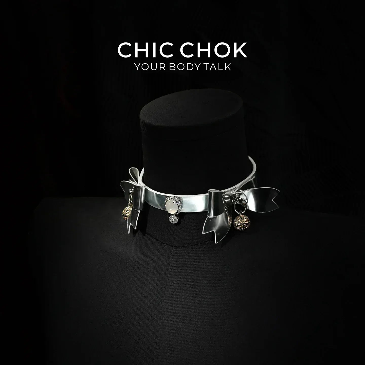 CHIC CHOK Silver Shell Butterfly Chrome Bow & Pearl-Soft Leather Collar Necklace - CHICCHOK - Choker