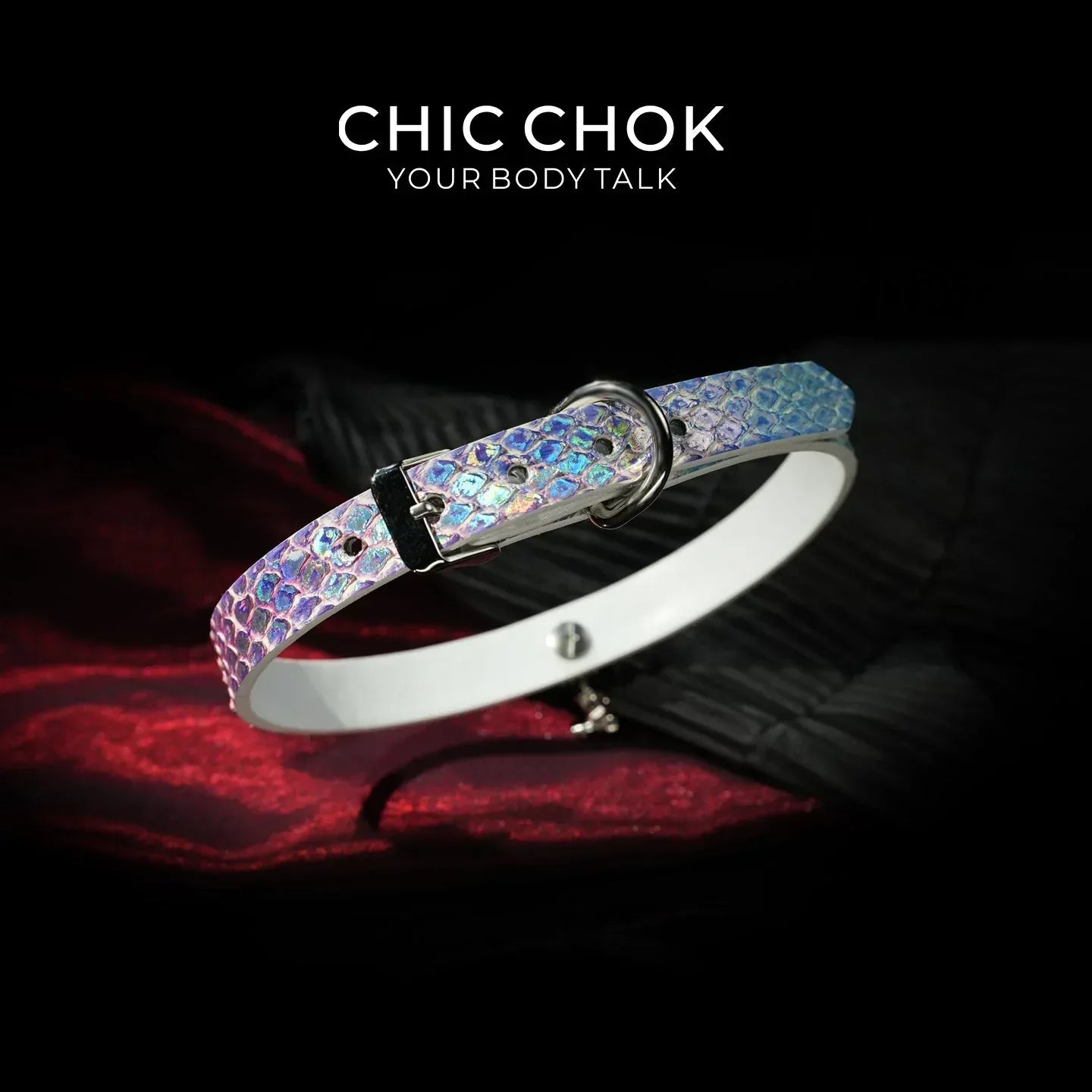 CHIC CHOK Rainbow Iridescent Snakeskin Necklace, Crystal Gemstone Pendant, Dazzling Python Skin Choker. - CHICCHOK - collar - Choker