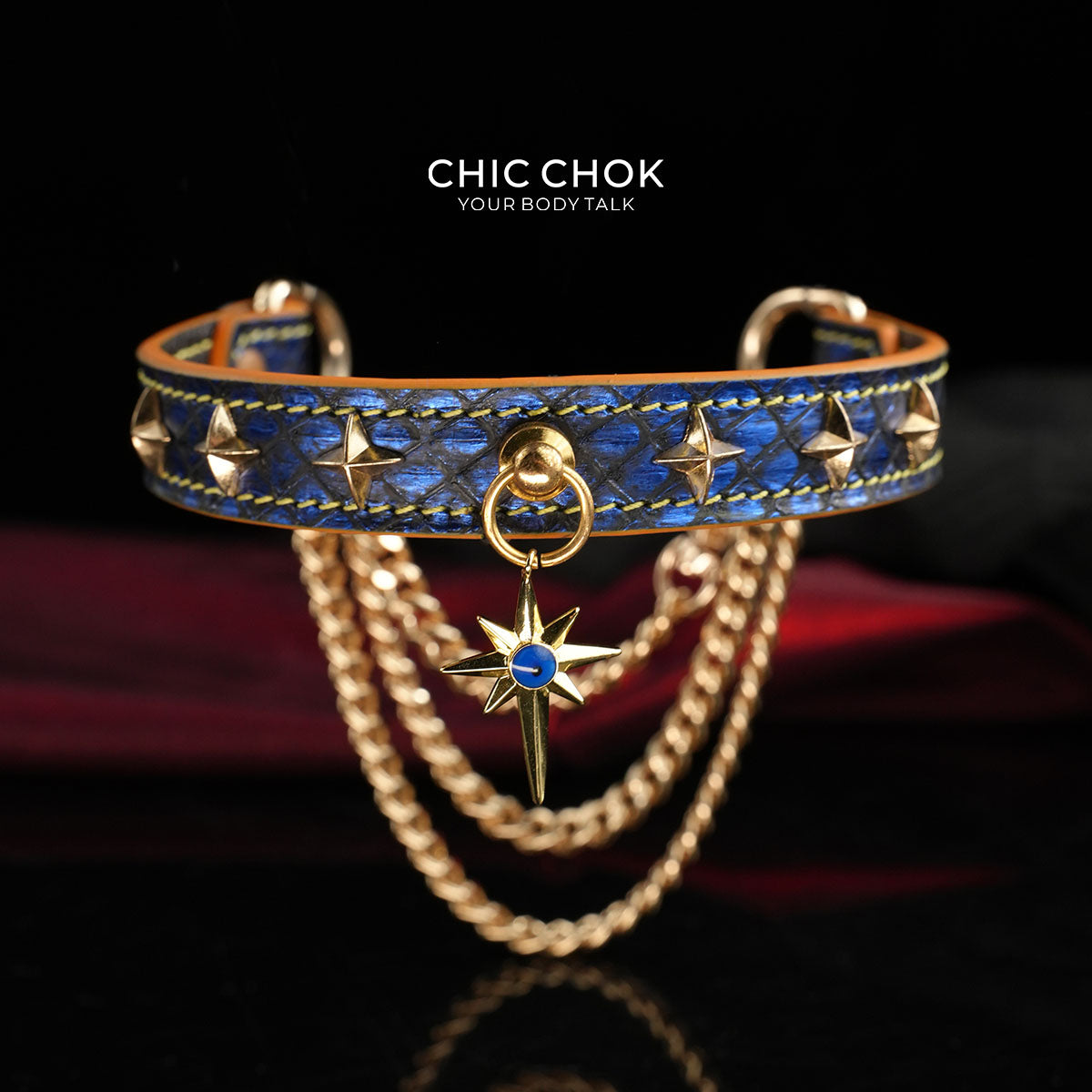Breathless Tarot Blue Snake-Texture Star Choker