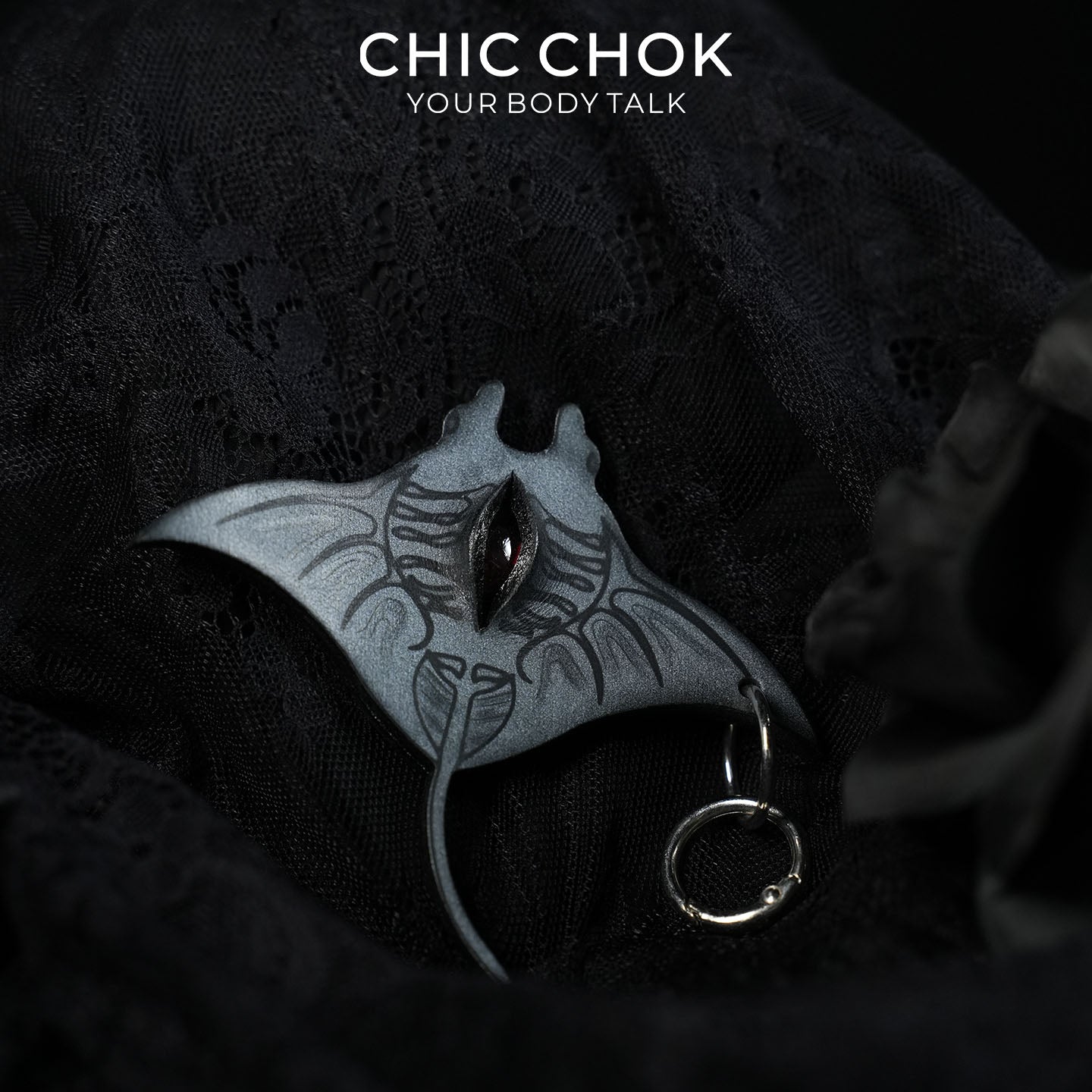 CHICCHOK Abyssal Eye Manta Genuine Leather Pendant | Gothic Glass Eye Keychain | Dark Surrealist Ocean Cyber Punk Bag Charm