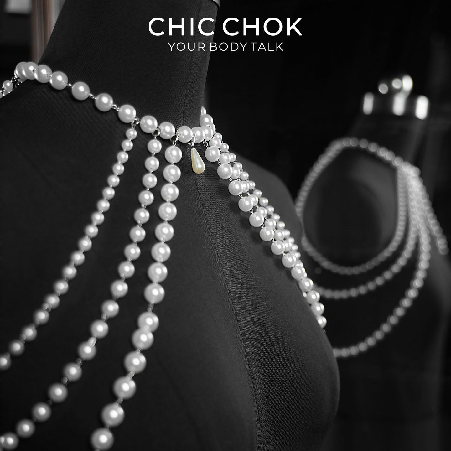 CHICCHOK Luminous Pearl Cape | Layered Shoulder Body Chain | Gothic Pearl Harness