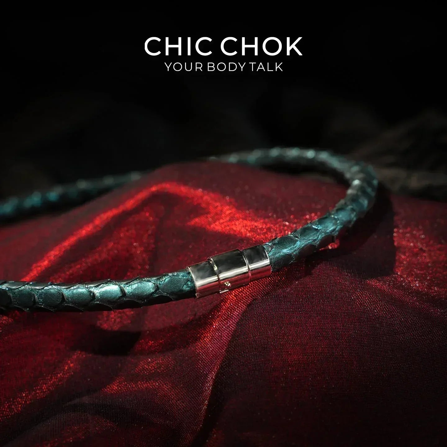 CHIC CHOK The Orchid’s Gaze Teal Snake-Texture Collar with Silent Bell Pendant - CHICCHOK - Choker, collar - Choker