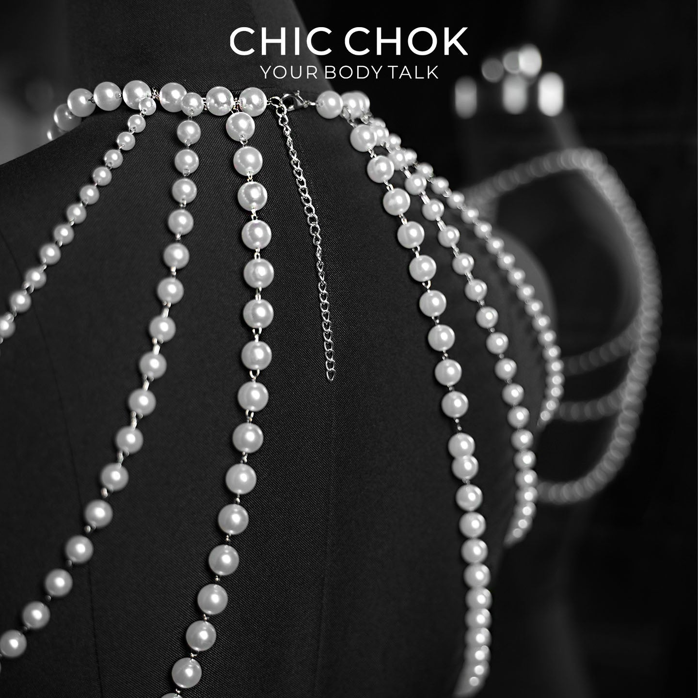 CHICCHOK Luminous Pearl Cape | Layered Shoulder Body Chain | Gothic Pearl Harness