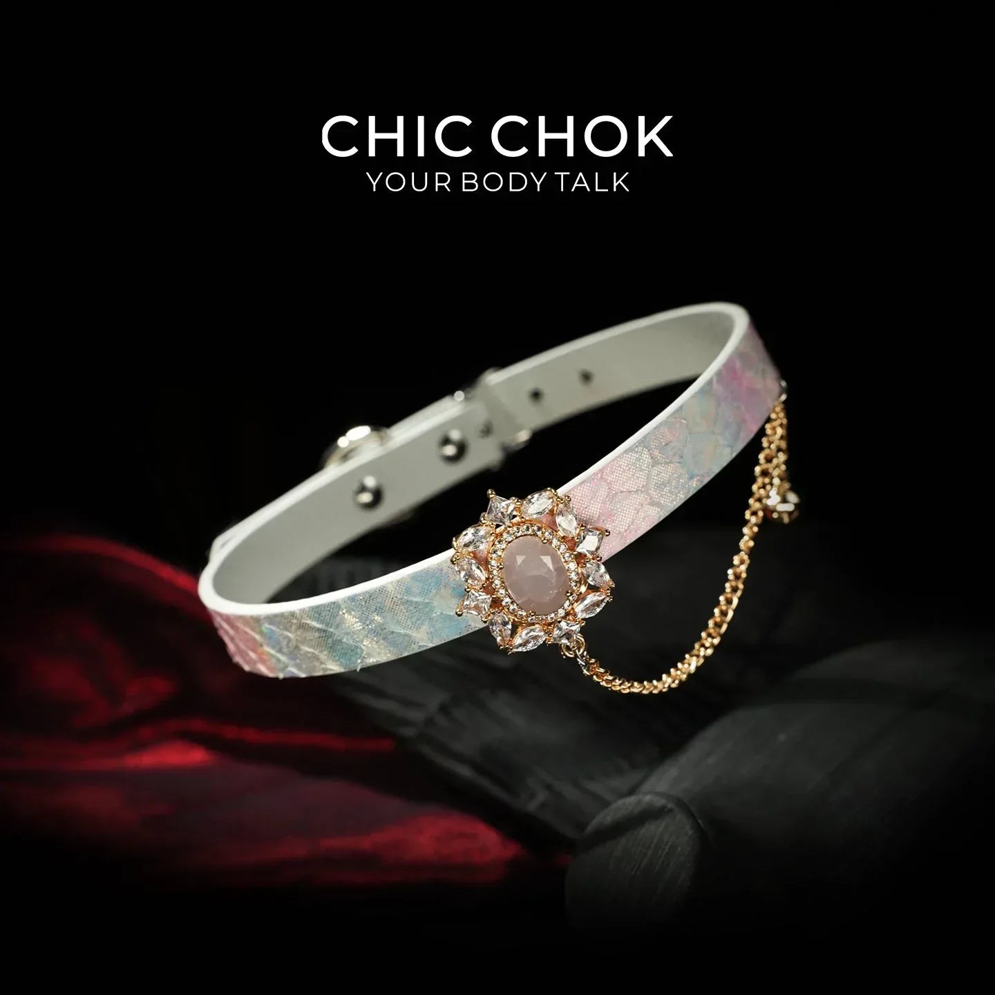 CHIC CHOK Rose crystal flower necklace – dazzling leather choker, Baroque punk style jewelry - CHICCHOK - Choker, collar - Choker