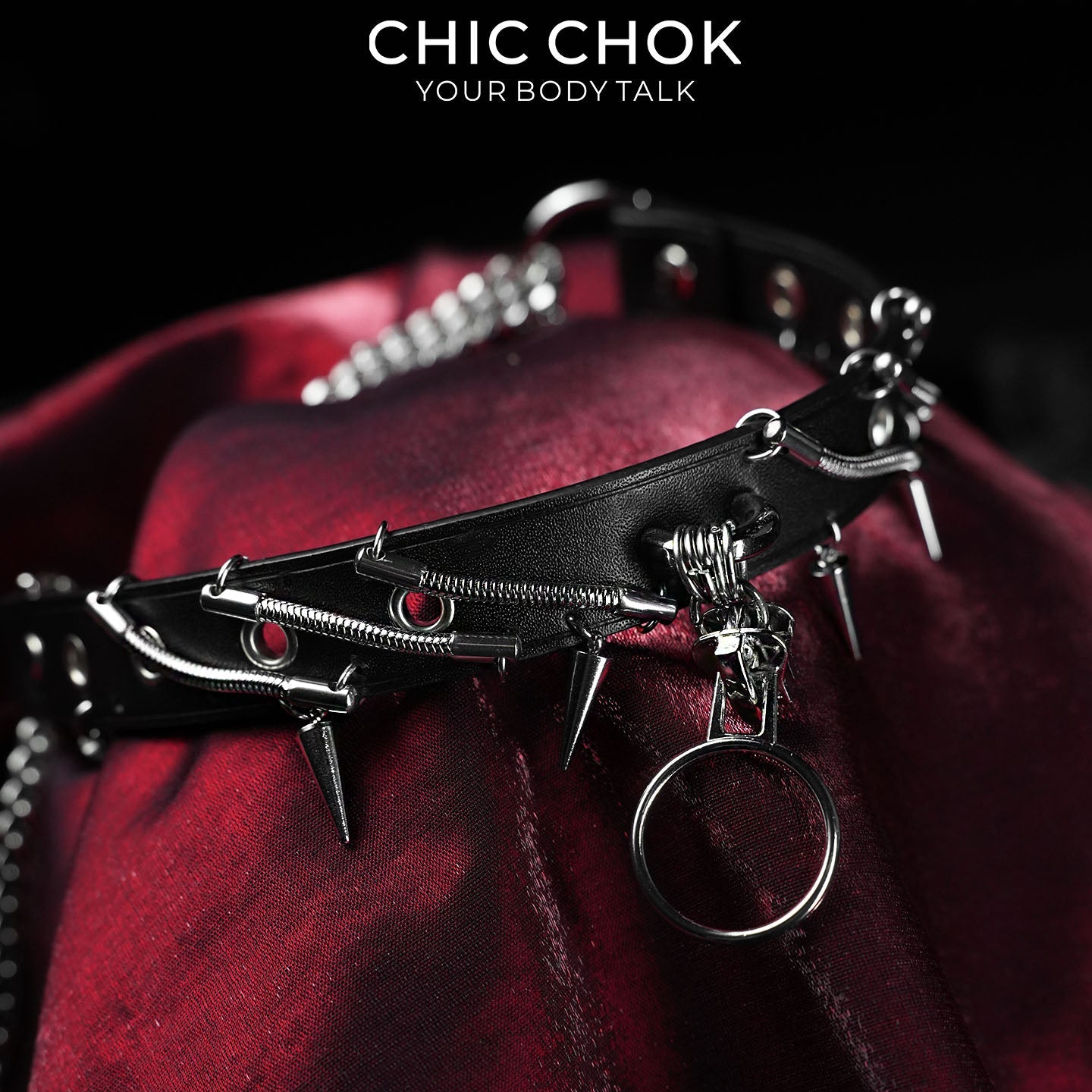 CHICCHOK Synapse Pulse | Cyberpunk Spiked Choker | Matte Black Industrial Collar