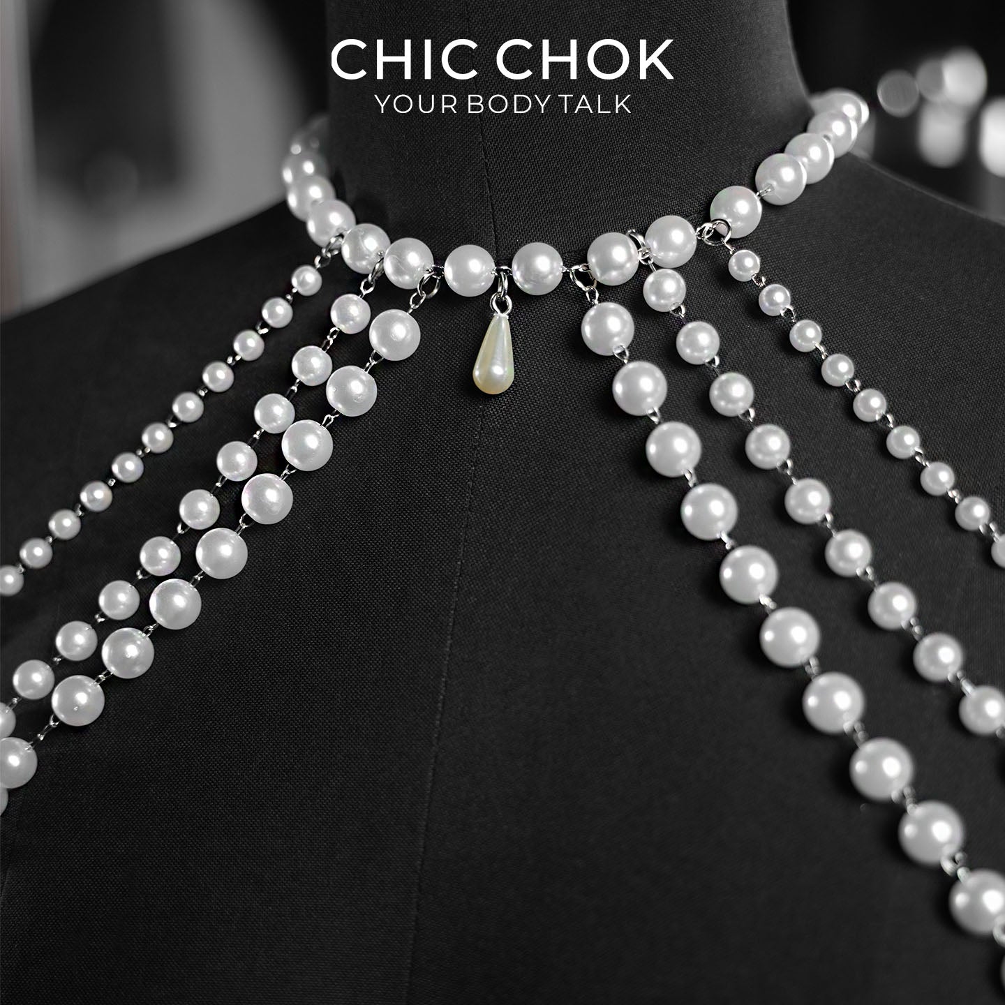 CHICCHOK Luminous Pearl Cape | Layered Shoulder Body Chain | Gothic Pearl Harness