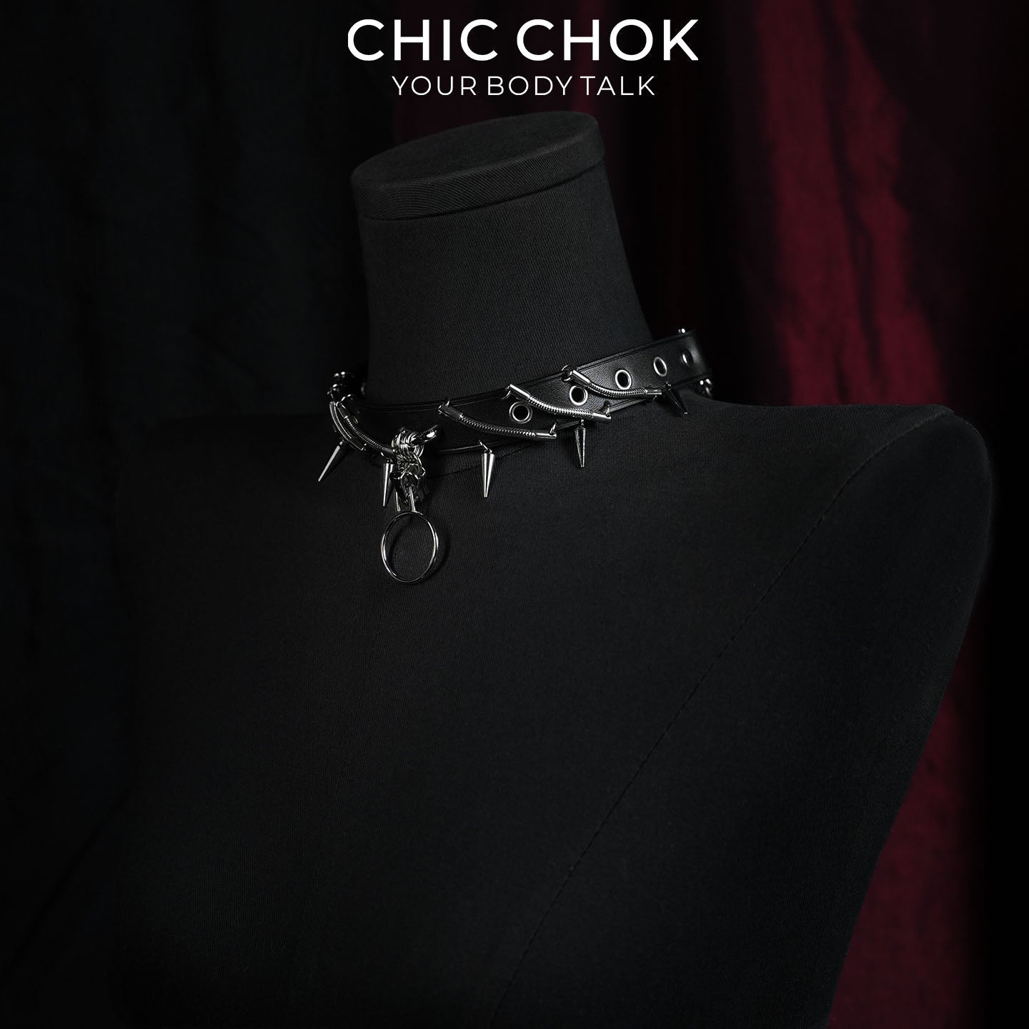 CHICCHOK Synapse Pulse | Cyberpunk Spiked Choker | Matte Black Industrial Collar
