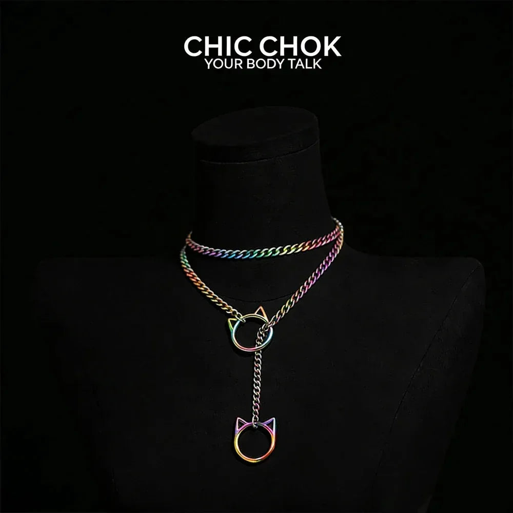 CHICCHOK O-Ring Slip-On Choker Necklace for Women – Handmade Adjustable Lariat Y-Necklace, Cuban Chain Style - CHICCHOK - Choker, collar - Choker