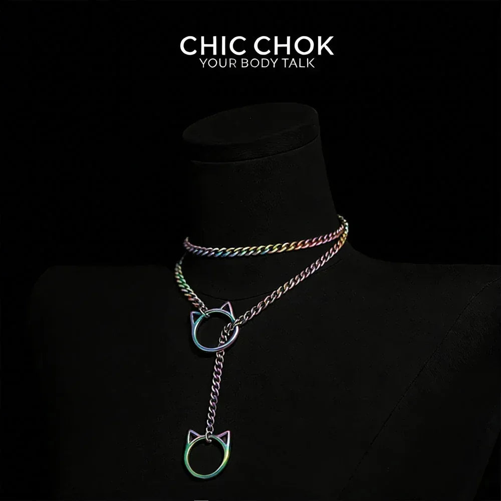 CHICCHOK O-Ring Slip-On Choker Necklace for Women – Handmade Adjustable Lariat Y-Necklace, Cuban Chain Style - CHICCHOK - Choker, collar - Choker