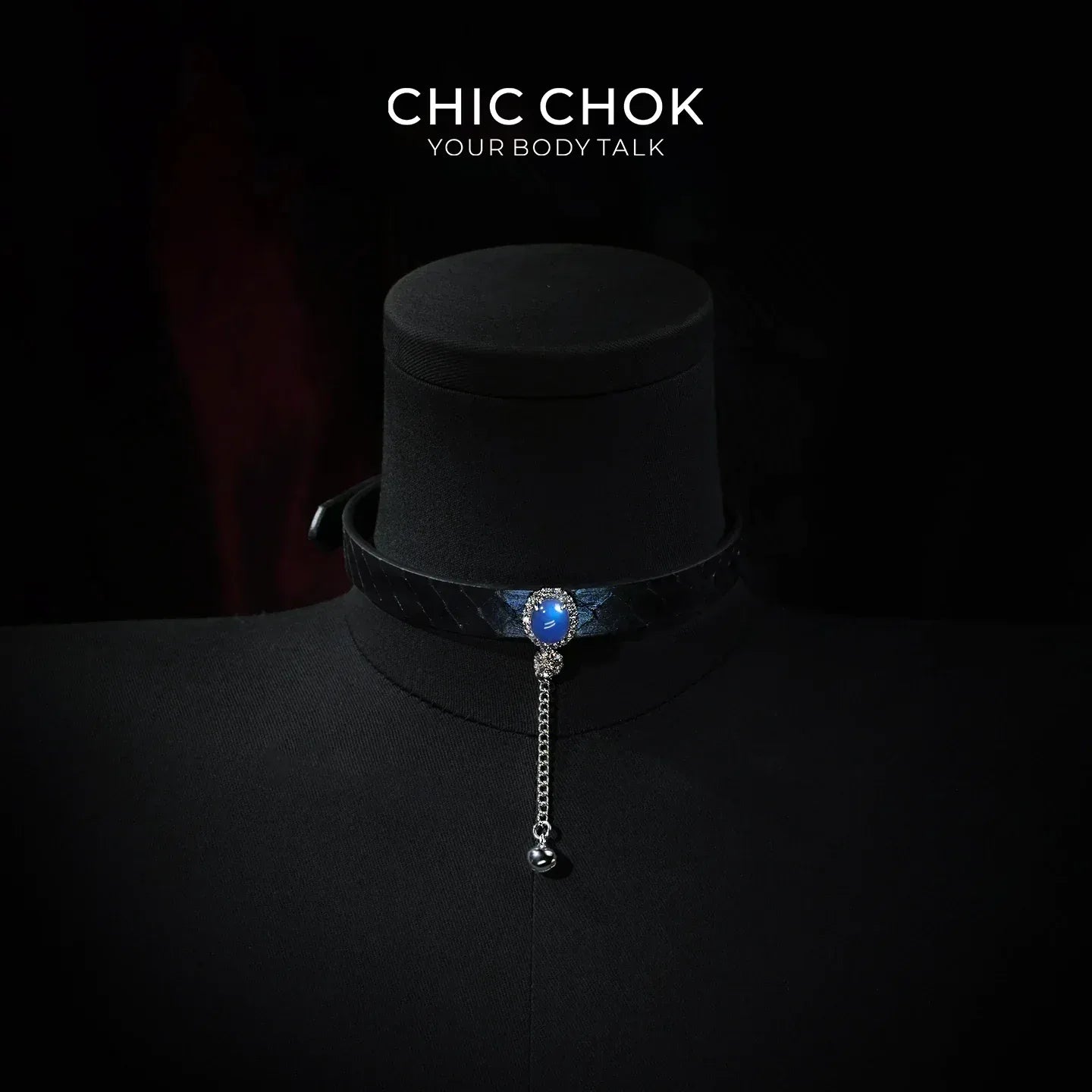 CHIC CHOK Purple Leather Necklace – Blue Gemstone Pendant and Tassel Chain, A Bold Fashion Item - CHICCHOK - Choker, collar - Choker