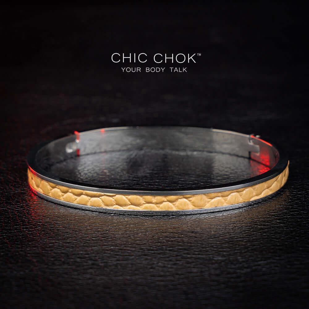 Chicchok Drouth - Metallic Bracelet Golden Leather Inlay Stainless Steel Bracelet Modern Sophisticated Design - CHICCHOK - Metallic Bracelet - Metallic Bracelet