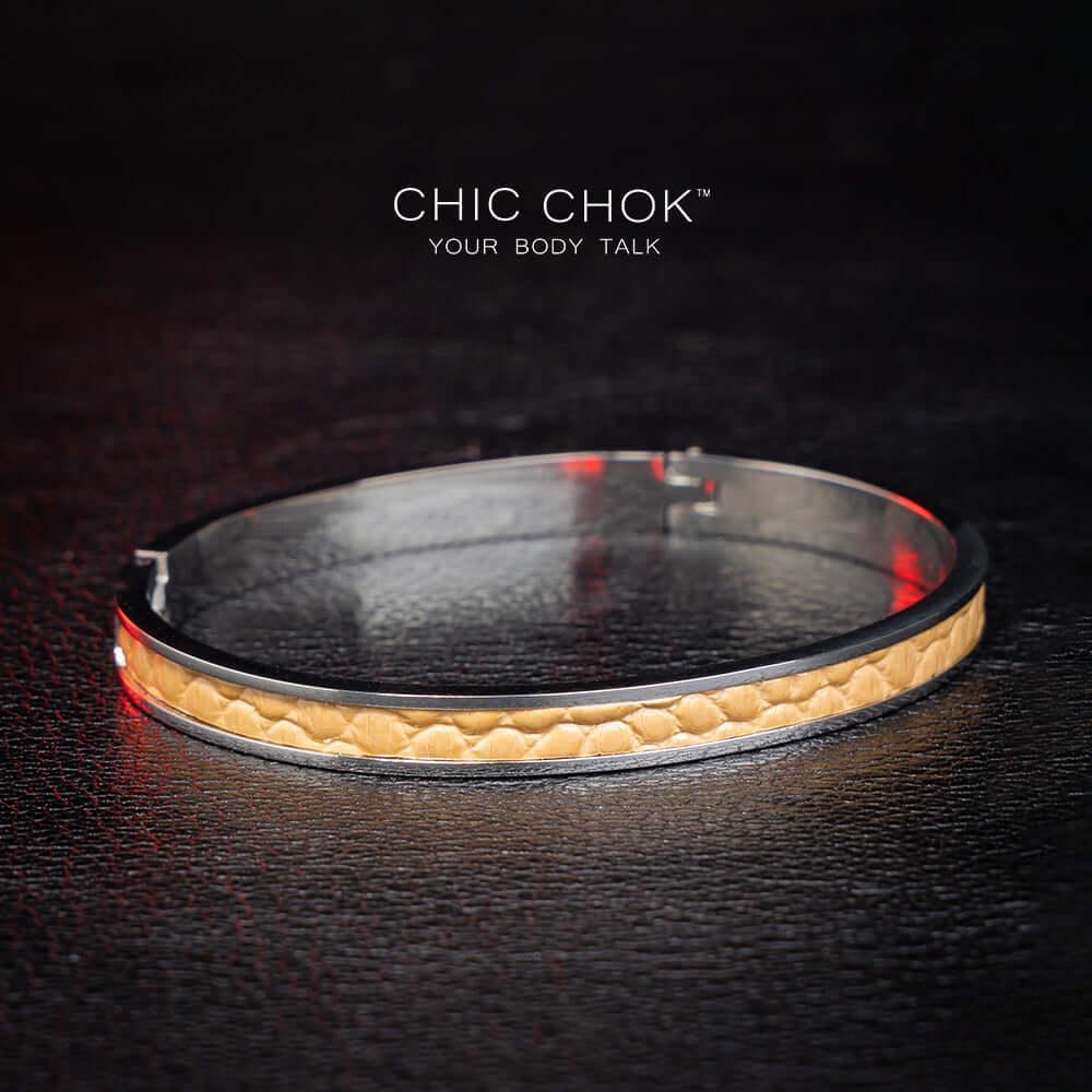 Chicchok Drouth - Metallic Bracelet Golden Leather Inlay Stainless Steel Bracelet Modern Sophisticated Design - CHICCHOK - Metallic Bracelet - Metallic Bracelet