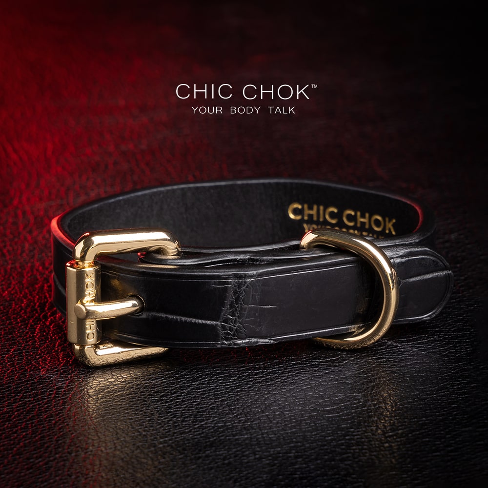 chicchok-Bracelet Rose gold, black genuine leather material luxury design style, solid appearance, comfortable to wear, daily wear, casual wear, formal wear