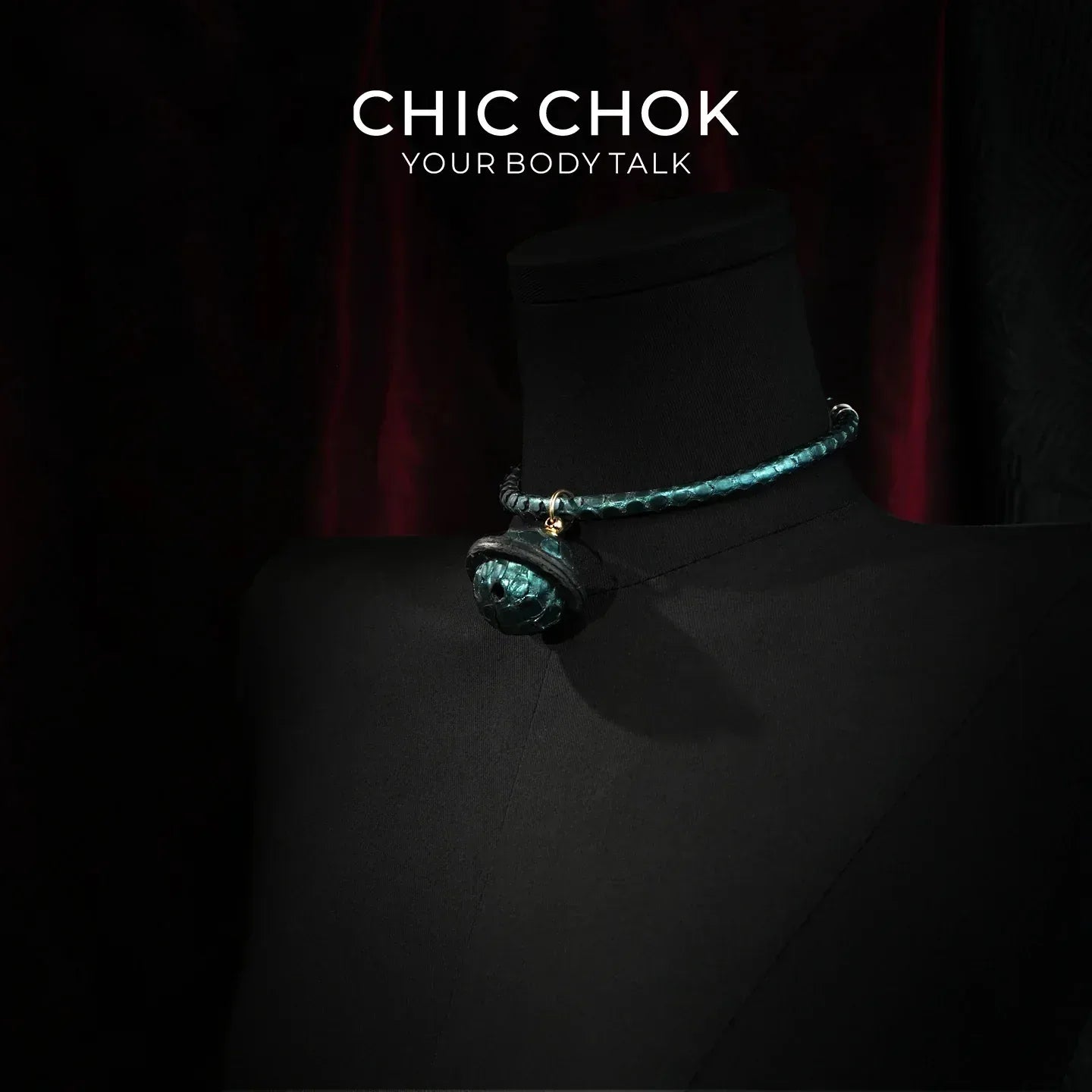 CHIC CHOK The Orchid’s Gaze Teal Snake-Texture Collar with Silent Bell Pendant - CHICCHOK - Choker, collar - Choker
