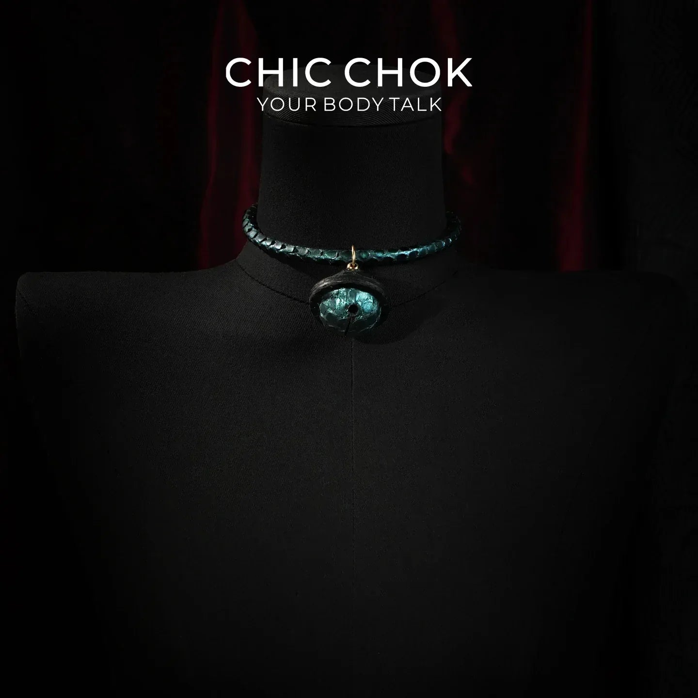CHIC CHOK The Orchid’s Gaze Teal Snake-Texture Collar with Silent Bell Pendant - CHICCHOK - Choker, collar - Choker