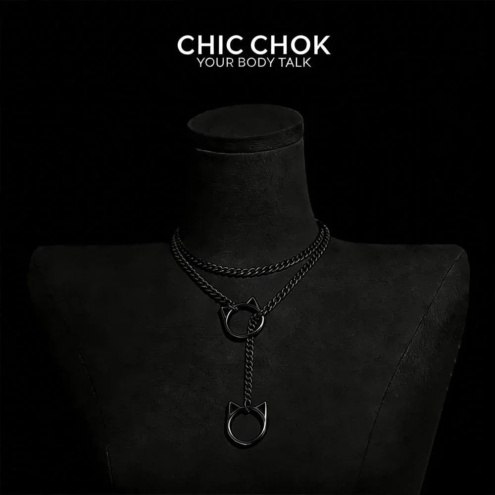 CHICCHOK O-Ring Slip-On Choker Necklace for Women – Handmade Adjustable Lariat Y-Necklace, Cuban Chain Style - CHICCHOK - Choker