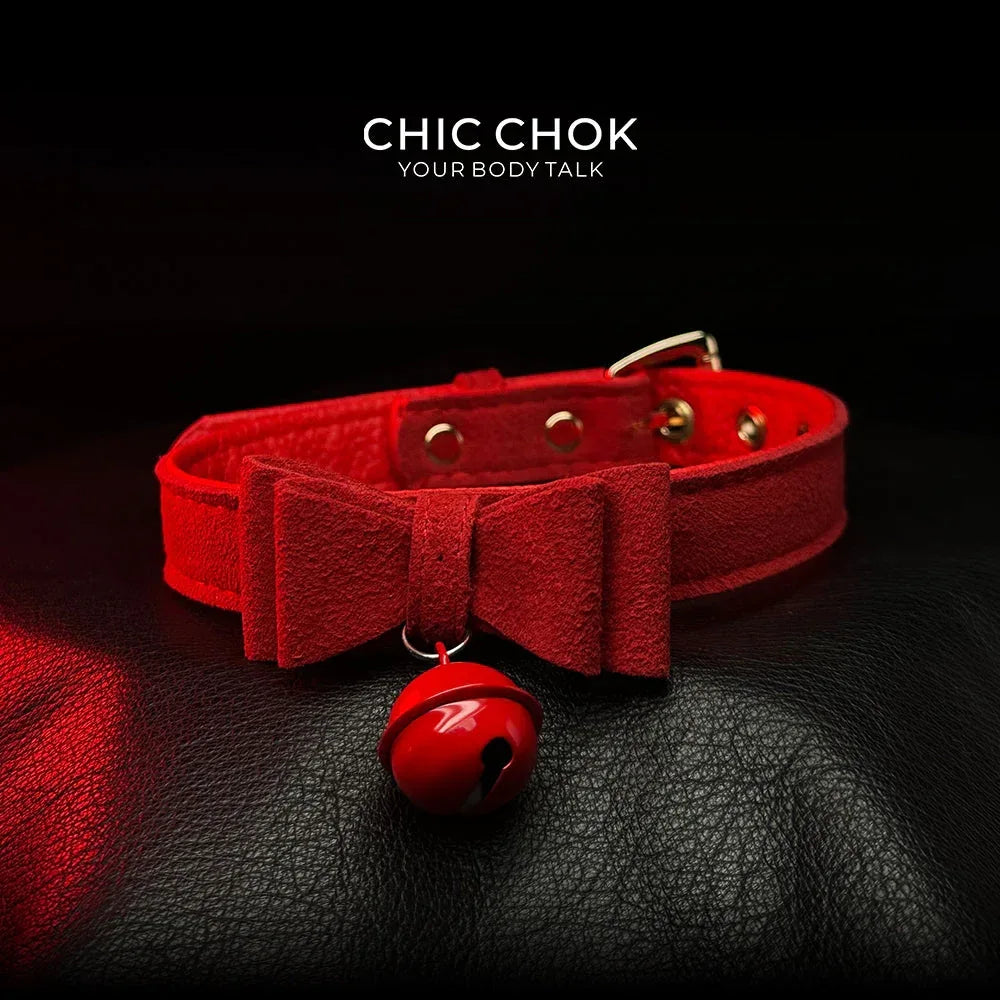 CHICCHOK[ Miss Belle ] Fashion Cute and Lovely Style, Bow Tie with Bell Daily Wear Leather Necklace Choker slipchaincollarwomen Bow Pendant Necklace bow pendant necklace - CHICCHOK - Choker