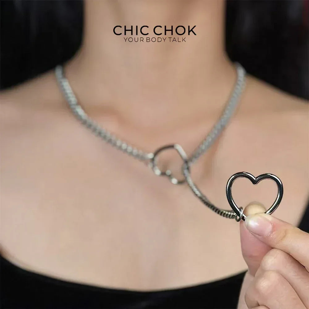 CHICCHOK [MeowChain] Heart O-ring Cuban chain necklace - CHICCHOK - Choker, collar - Choker