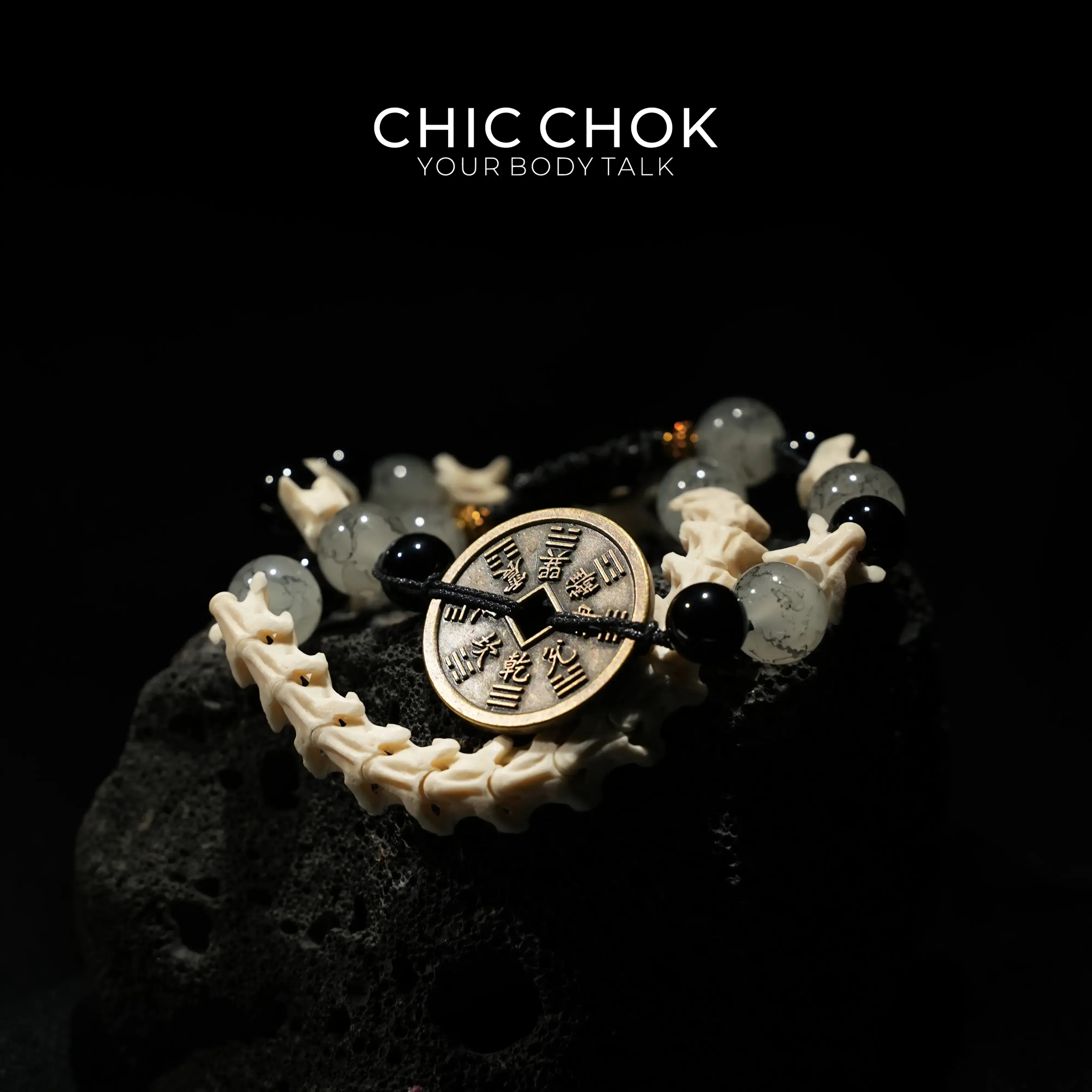 CHIC CHOK | Blue Jade Mystic Hexagram: Oriental Arcane Symbols in the Dark Night - CHICCHOK - - Bracelet