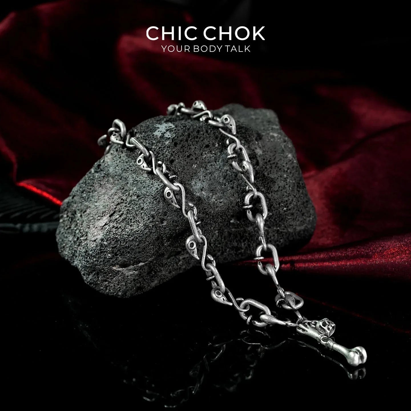 Raven Skull Core Chain Necklace - CHICCHOK - - 