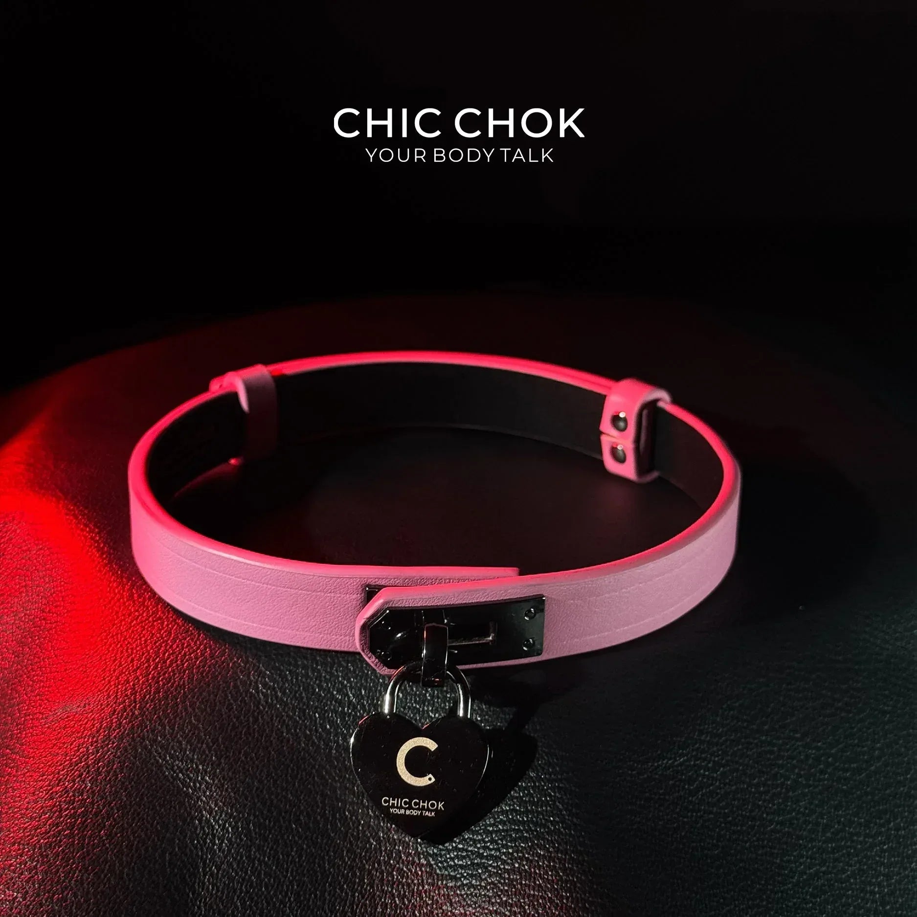 CHICCHOK [Lil Greedy] Fashion Necklace - Women's Pink And Black Adjustable Leather Choker With Front-Closure - CHICCHOK - Choker