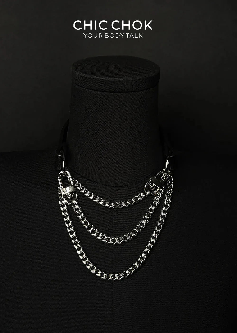 CHICCHOK [Breathless] Fashion Black with Thick Chains, Movable Pulling Chain Daily Wear Leather Necklace Choker versatile wear(Removable chain) - CHICCHOK - Choker