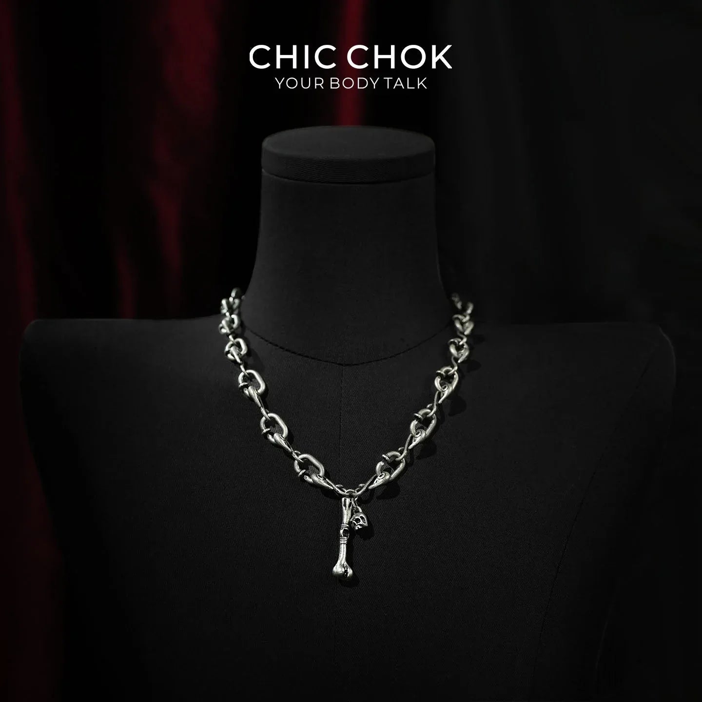 Raven Skull Core Chain Necklace - CHICCHOK - - 