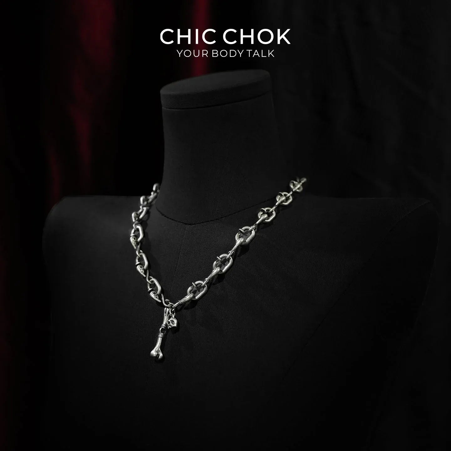 Raven Skull Core Chain Necklace - CHICCHOK - - 