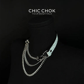 CHICCHOK [Breathless] Pulling Fashion and Fun Choker(Ice Blue Crocodile Texture) - CHICCHOK - Choker, collar - Choker