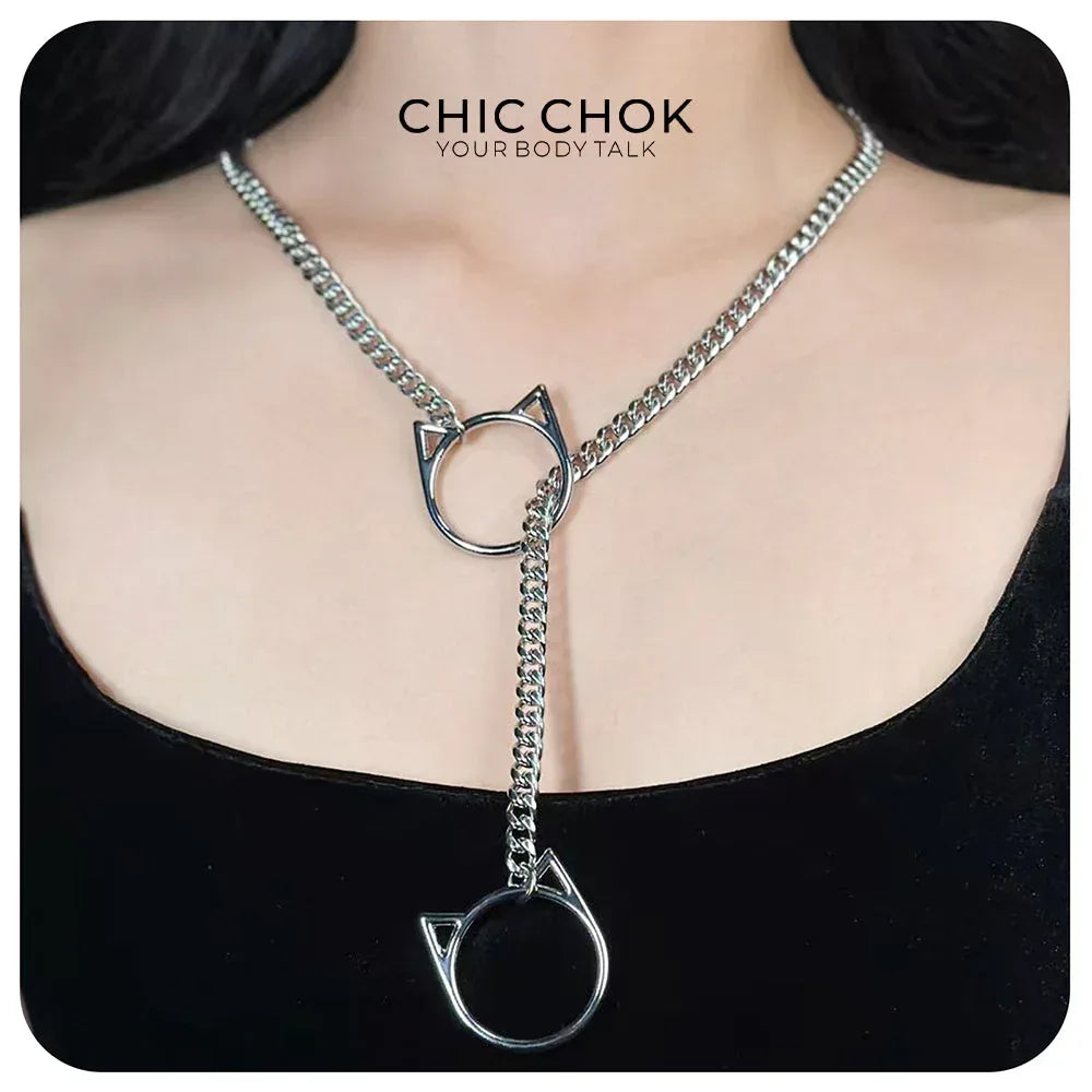 CHICCHOK O-Ring Slip-On Choker Necklace for Women – Handmade Adjustable Lariat Y-Necklace, Cuban Chain Style - CHICCHOK - Choker, collar - Choker