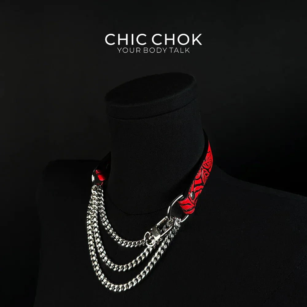CHICCHOK [Breathless] Pulling Fashion and Fun Choker(Black and Red Pattern) - CHICCHOK - Choker