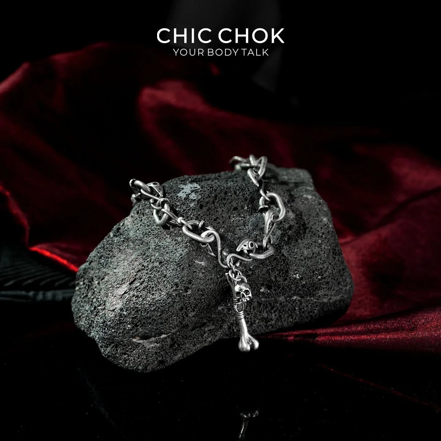 Raven Skull Core Chain Necklace - CHICCHOK - - 