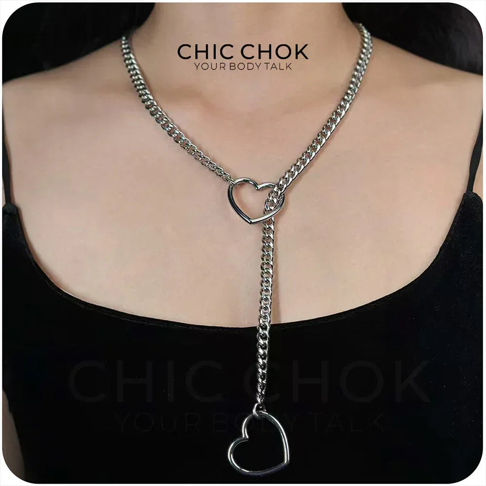 CHICCHOK [MeowChain] Heart O-ring Cuban chain necklace - CHICCHOK - Choker, collar - Choker