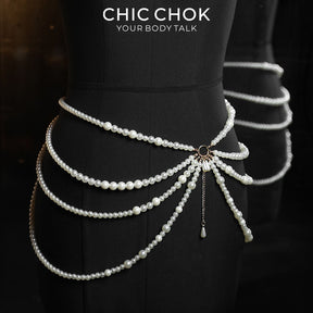 CHICCHOK Parisian Nocturne | Layered Pearl Waist Chain | Vintage Gothic Belly Harness
