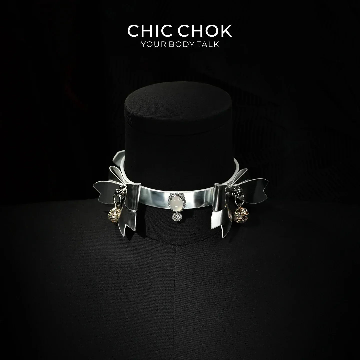 CHIC CHOK Silver Shell Butterfly Chrome Bow & Pearl-Soft Leather Collar Necklace - CHICCHOK - Choker