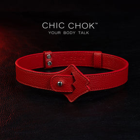 CHICCHOK [Exotic Kiss] Red Lips Shape Adjustable Fashion Leather Choker - Eye-catching red lips pendant, adjustable fit, high-quality leather, chic and unique design for adding edgy flair to any outfit, perfect for both casual and statement looks.