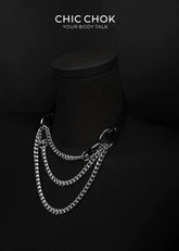 CHICCHOK [Breathless] Fashion Black with Thick Chains, Movable Pulling Chain Daily Wear Leather Necklace Choker versatile wear(Removable chain) - CHICCHOK - Choker, collar - Choker