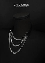 Breathless Leather Choker with Removable Thick Chain