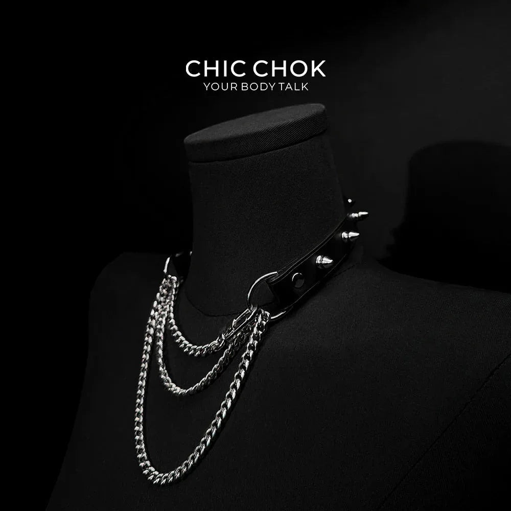 CHICCHOK [Spiked Breathless] Black Choker With Spikes Stylish Pulling Choker Necklace Spikes - CHICCHOK - Choker