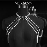 CHICCHOK Luminous Pearl Cape | Layered Shoulder Body Chain | Gothic Pearl Harness