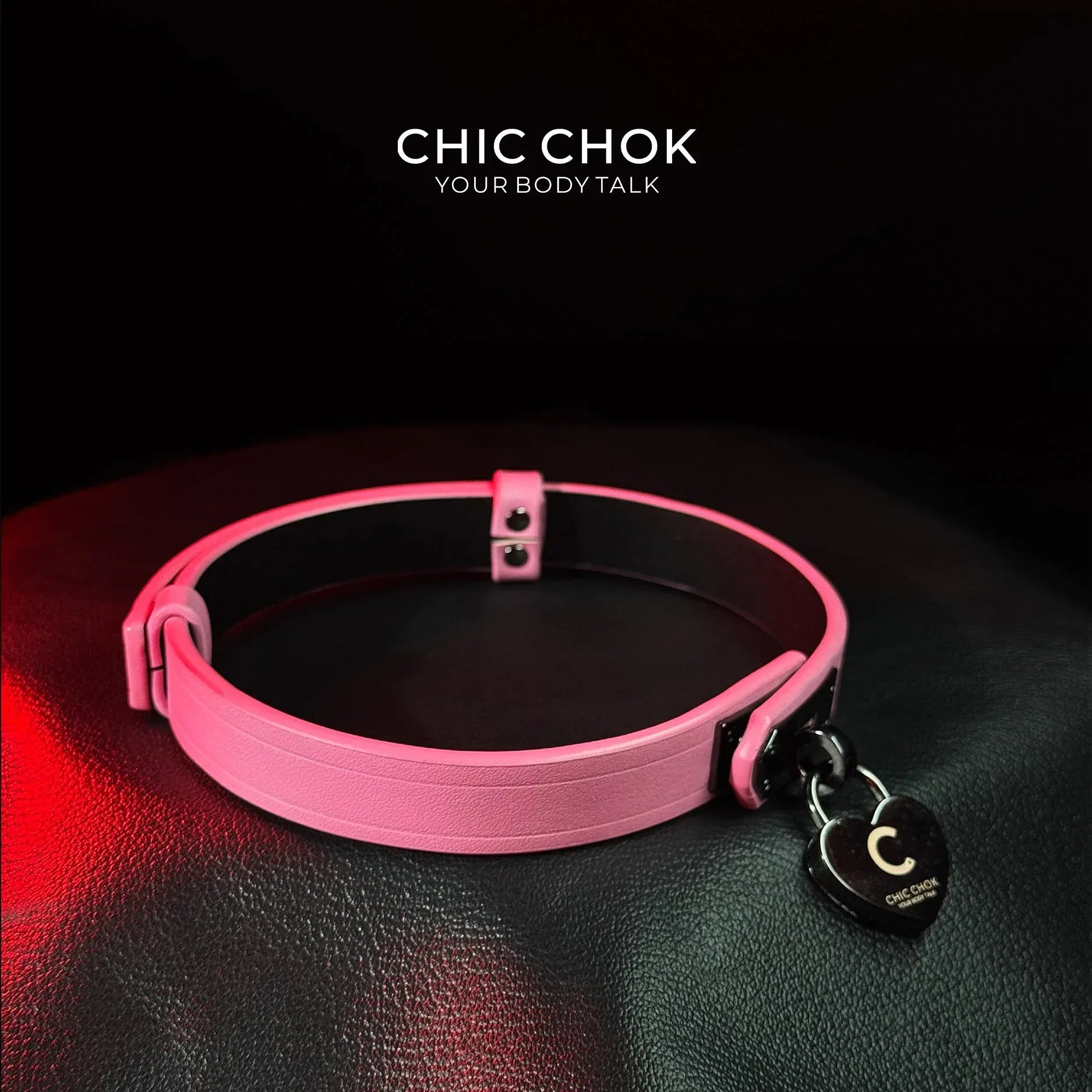 CHICCHOK [Lil Greedy] Fashion Necklace - Women's Pink And Black Adjustable Leather Choker With Front-Closure - CHICCHOK - Choker