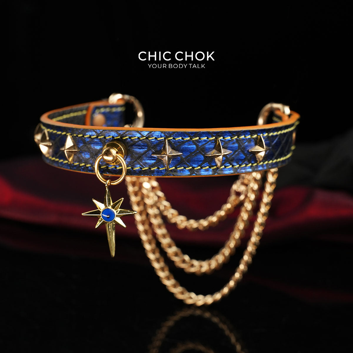 Breathless Tarot Blue Snake-Texture Star Choker