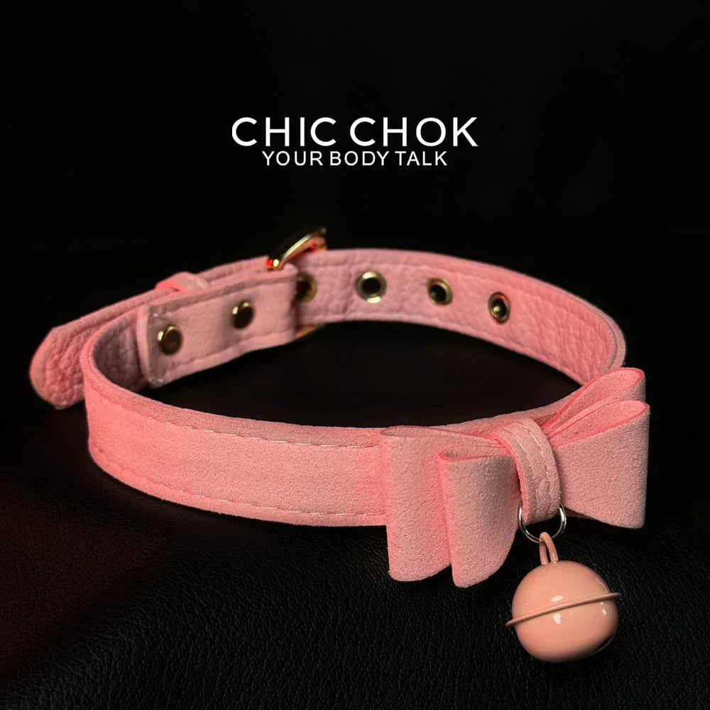 CHICCHOK[ Miss Belle ] Fashion Cute and Lovely Style, Bow Tie with Bell Daily Wear Leather Necklace Choker slipchaincollarwomen Bow Pendant Necklace bow pendant necklace - CHICCHOK - Choker