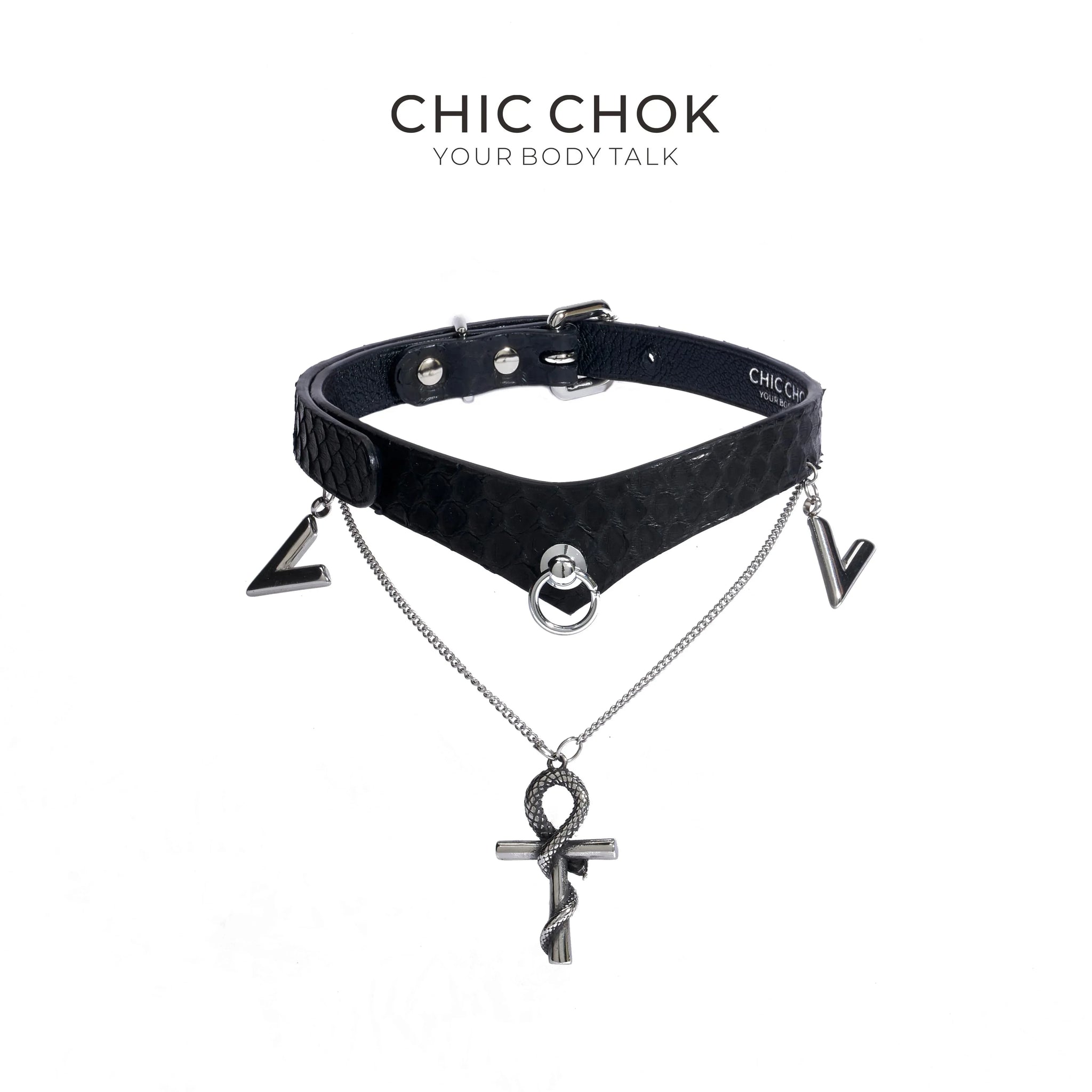 CHICCHOK [Victorian Queen High-end Choker] V-Neck Design, Python Texture, Original Fashion Adjustable Leather Choker Necklace - CHICCHOK - 