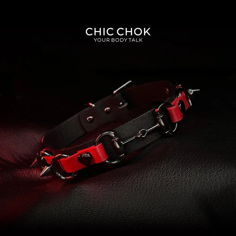 CHICCHOK [Mysterious Queen] Red&Black Spikes Stylish Leather Choker - CHICCHOK - Choker